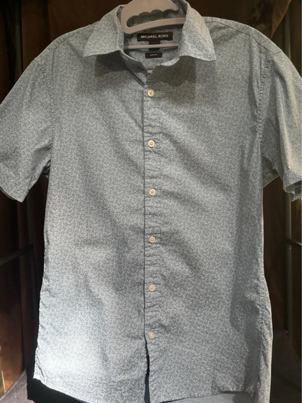 Michael Kors Men’s Pale Blue Short Sleeve Button-Down Shirt